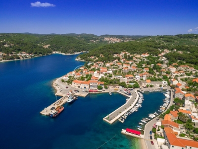 Drone view of the Villa Mir Vami and near harbor